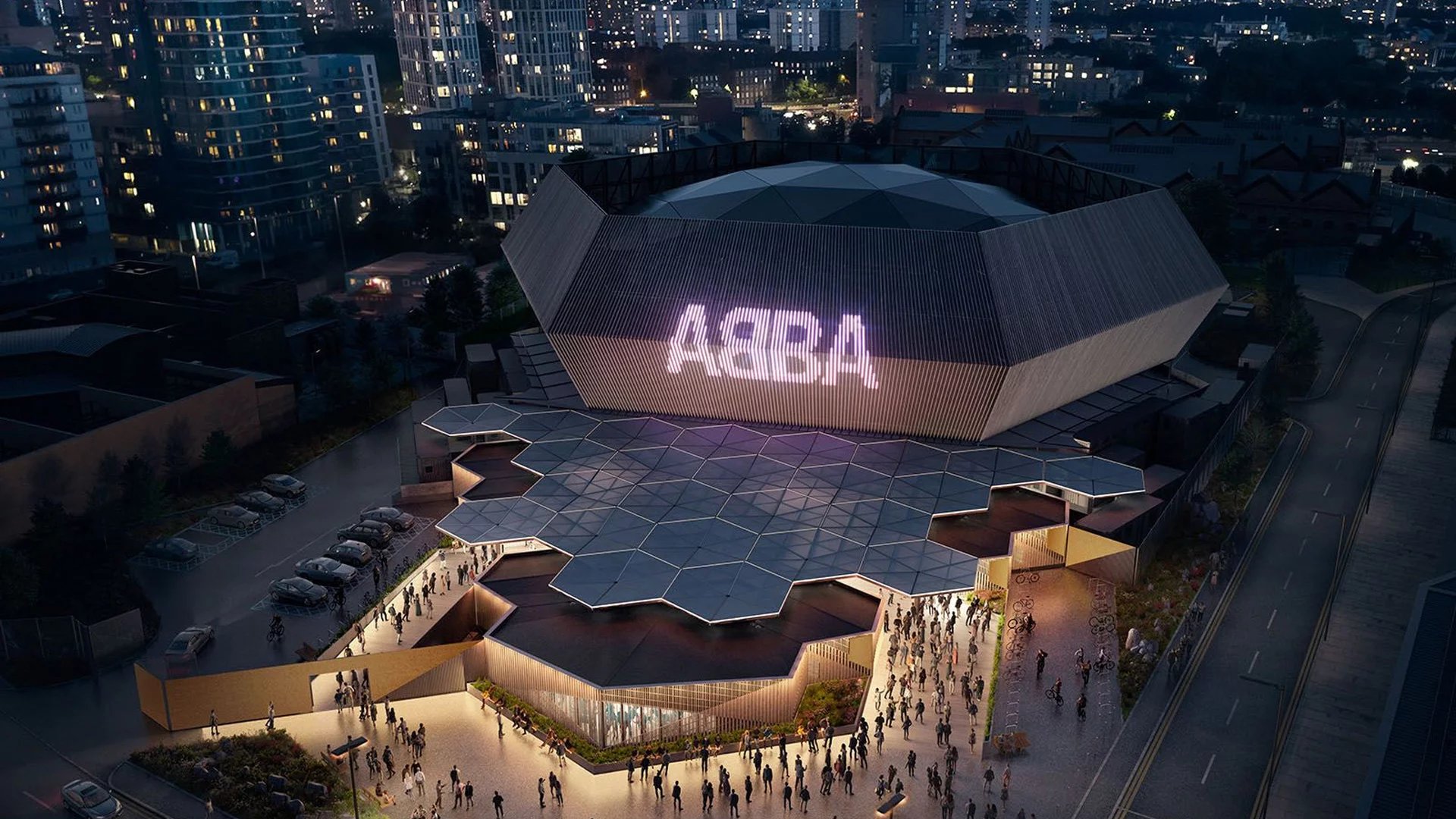 ABBA Arena London aerial view at night